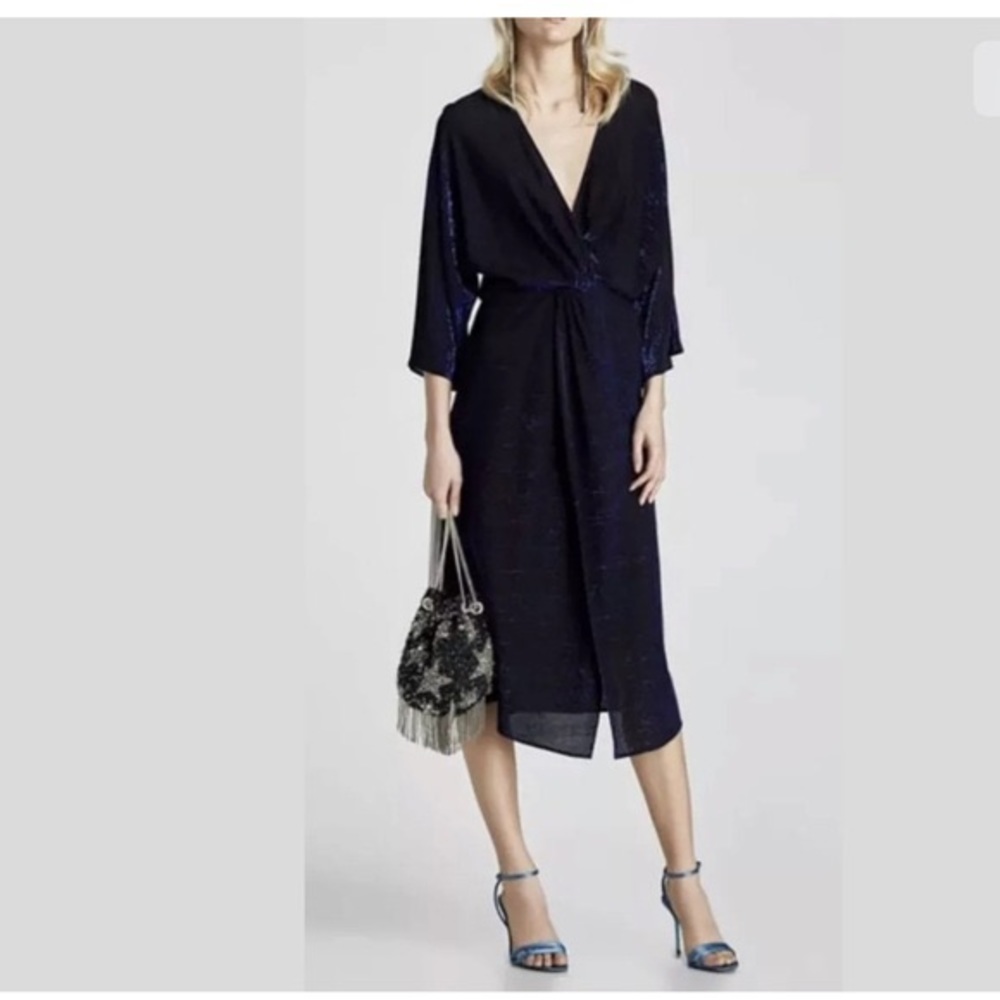 ZARA Blue Shimmery V-Neck Dress